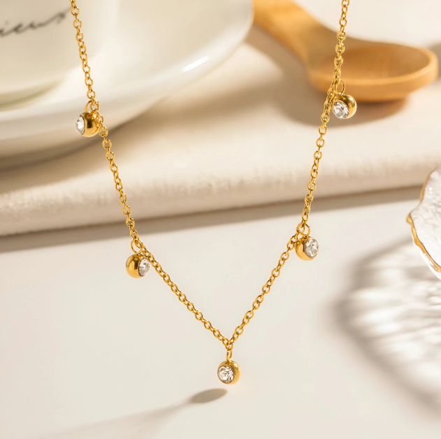 Crystal Droplet 18k Gold Necklace